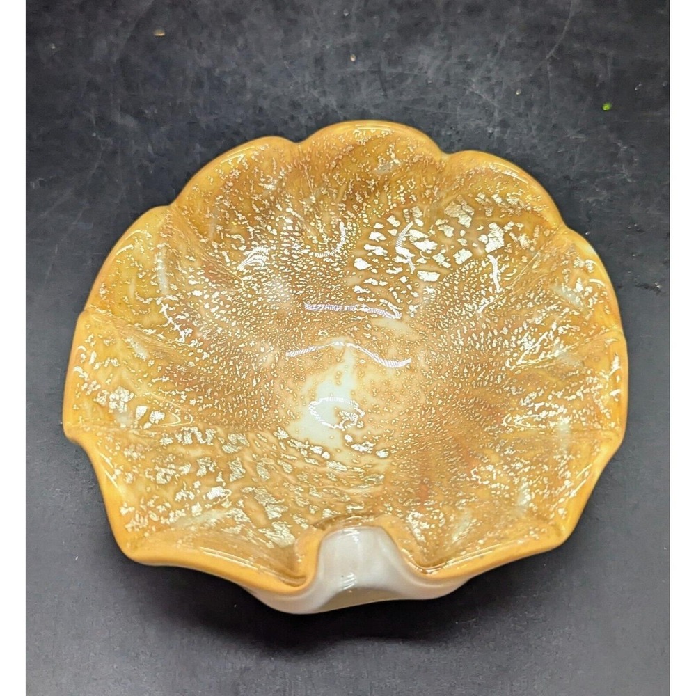 Vintage Mid Century Modern Murano Art Glass Ashtray Bowl Silver Inclusions 5.5"